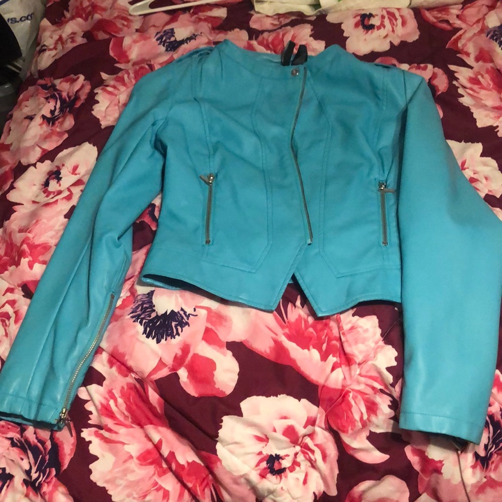 Blue leather jacket